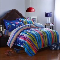 Personalized Royal Blue Red and Green Colorful Falling Star Night Starry and Rainbow Stripe Print Kids Cotton Full Size Bedding Sets