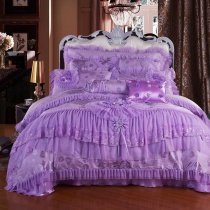 Sophisticated Elegant Amethyst-purple Embroidery Victorian Rose Ruffle and Lace Design Full, Queen Size Girls Appliques Bedding Sets