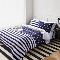 Unusual Dark Blue and White Monogrammed Rugby Stripe and Plus Sign Print Teen Boys 100% Cotton Twin, Full Size Reversible Bedding Sets