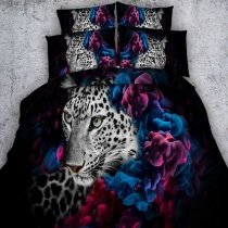 Shabby Chic Black White Purple and Blue Leopard Print Jungle Animal Themed Twin, Full, Queen, King Size Bedding Sets