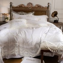 Retro Shabby Chic Beige Embroidered Rococo Pattern Applique Victorian Lace Romantic Elegant Feminine Full, Queen Size Bedding Sets