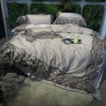 Villa Home Vintage Lace Design Noble Excellence Sophisticated Elegant Full, Queen Size Bedding Sets in Silver and Gray