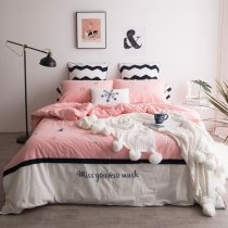 Black White and Blush Pink Embroidered Monogrammed Snowflake Snowman Christmas Holiday Themed Girls Full, Queen Size Bedding Sets