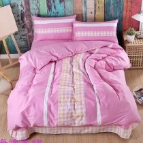 Scottish Style Hot Pink White and Gold Gingham Plaid Print Contemporary Modern Chic Teen Girls Twin, Full, Queen Size Bedding Sets