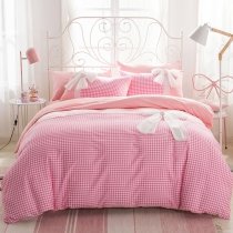 Scottish Style Hot Pink White and Blush Gingham Plaid Print Elegant Bow Girls Full, Queen Size Bedding Sets