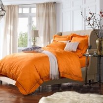 Bright Orange Western Paisley and Scroll Print Simply Shabby Chic Luxury Jacquard Satin Full, Queen Size Bedding Sets
