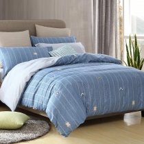 Blue and Gray Vertical Stripe Masculine Soft Full, Queen Size Bedding Sets