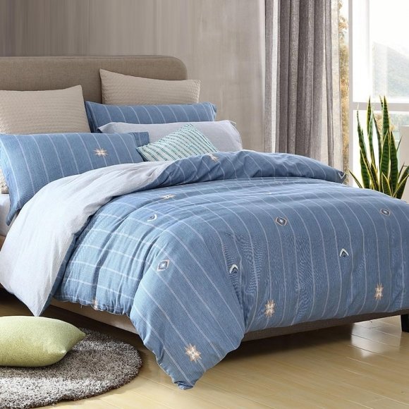 Blue and Gray Vertical Stripe Masculine Soft Full, Queen Size Bedding Sets