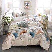 Gray Brown and Beige Ginkgo Leaf Vintage Full, Queen Size Bedding Sets