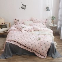 Pale Pink and Gray Polka Dot and Geometric Soft Full, Queen Size Bedding Sets