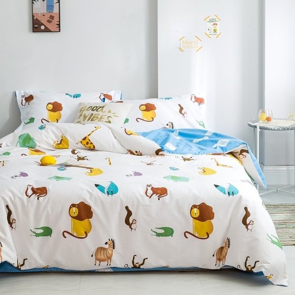 Kids Teen Boys Children Cute Zoo Animal Twin, Full, Queen Size Bedding Sets