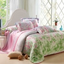 Girly Girls Lime Green and Shiny Pink Fairy Garden Images Country Floral Print Soft Tencel Lyocell Full, Queen Size Bedding Sets