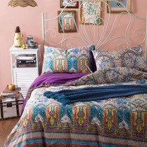 Bohemian Style Red Yellow and Teal Colorful Indian Native American Tribal Print Full, Queen Size Bedding Sets