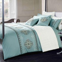 Blue and Grey Indian Tribal Pattern Luxury Hotel Style Exotic Western Embroidered Design Full, Queen Size Bedding Sets