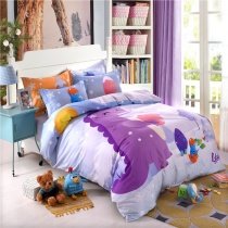 Girls Purple Blue and Orange Dinosaur Print Cartoon Animal Themed Cute Style Twin, Full Size Bedding Sets