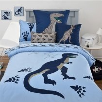 Hipster Deep Blue and Light Blue Boys Dinosaur and Paw Print Cretaceous Animal 100% Organic Cotton Twin, Full Size Bedding Sets