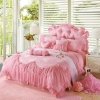 Sophisticated Elegant Blush Pink Romantic Vintage Victorian Lace Ruffle Noble Excellence Girly Girls Cotton Full, Queen Size Bedding Sets