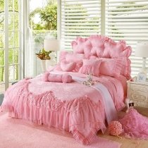 Sophisticated Elegant Blush Pink Romantic Vintage Victorian Lace Ruffle Noble Excellence Girly Girls Cotton Full, Queen Size Bedding Sets