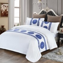 Luxury Royal Blue and White Striped and Polka Dot Print Hotel Style Stylish 100% Egyptian Cotton Twin, Full, Queen Size Bedding Sets