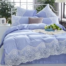 Blue Bohemian Tribal Vintage Shabby Chic Victorian Lace Applique Sophisticated Elegant Romantic Feminine Full, Queen Size Bedding Sets