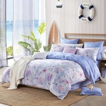 Blue Purple and White Under the Sea World Ocean Themed Seashell, Starfish and Coral Reef Print Full, Queen Size Bedding Sets