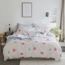 Trendy White Gray and Red Strawberry Print Simply Chic Unique Full, Queen Size Bedding Sets