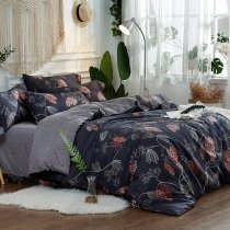 Vintage Black Brown and Gray Wildflower Print Rustic Shabby Chic Old World Full, Queen Size Bedding Sets