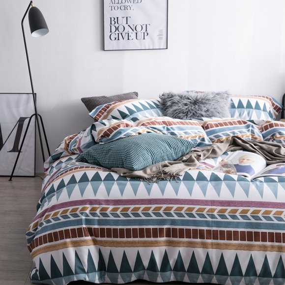 Hipster Brown White and Teal Aztec Stripe Print Abstract Unique Full, Queen Size Bedding Sets
