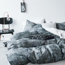 Hipster Black White and Gold Polka Dot Print Glow in the Dark Teen Boys Twin, Full Size Cotton Bedding Sets