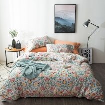 Blue Green White Gold and Red Bird Floral Tree Print Tropical Rainforest Animal Themed Full, Queen Size Bedding Sets