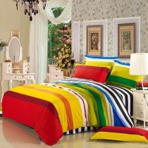 Yellow Blue and Red Colorful Rainbow Stripes Print Simply Chic Twin, Full, Queen Size Bedding Sets