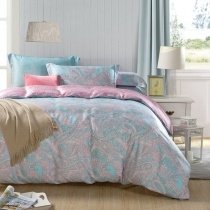 Luxurious Turquoise and Pale Pink Bohemian Style Pop Western Paisley Print Full, Queen Size Girls Softest Tencel Bedding Sets