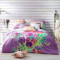 Personalized Lavender-purple Yellow Red and Lime Green Secret Garden Colorful Flower Print Luxury Cotton Full, Queen Size Bedding Sets