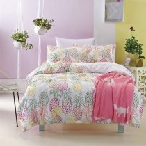 Hipster Purple Yellow White and Green Fruit Pineapple Print Cute Teen Girls Twin, Full Size Luxury Organic Cotton Bedding Sets