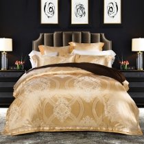 Gorgeous Metallic Gold and White Moroccan Medallion Tribal Print Bohemian Baroque Style Luxury Jacquard Satin Full, Queen Size Bedding Sets
