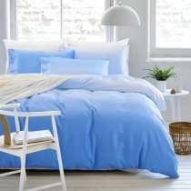 Gorgeous Pastel Sky Blue and White Color Blocking Modern Simply Chic 100% Natural Cotton Full, Queen Size Bedding Sets