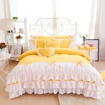 Durable Yellow and White Unique Bow Waterfall Frilly Ruffle Sophisticated Elegant Girly Girls Cotton Twin, Full, Queen Size Bedding Sets