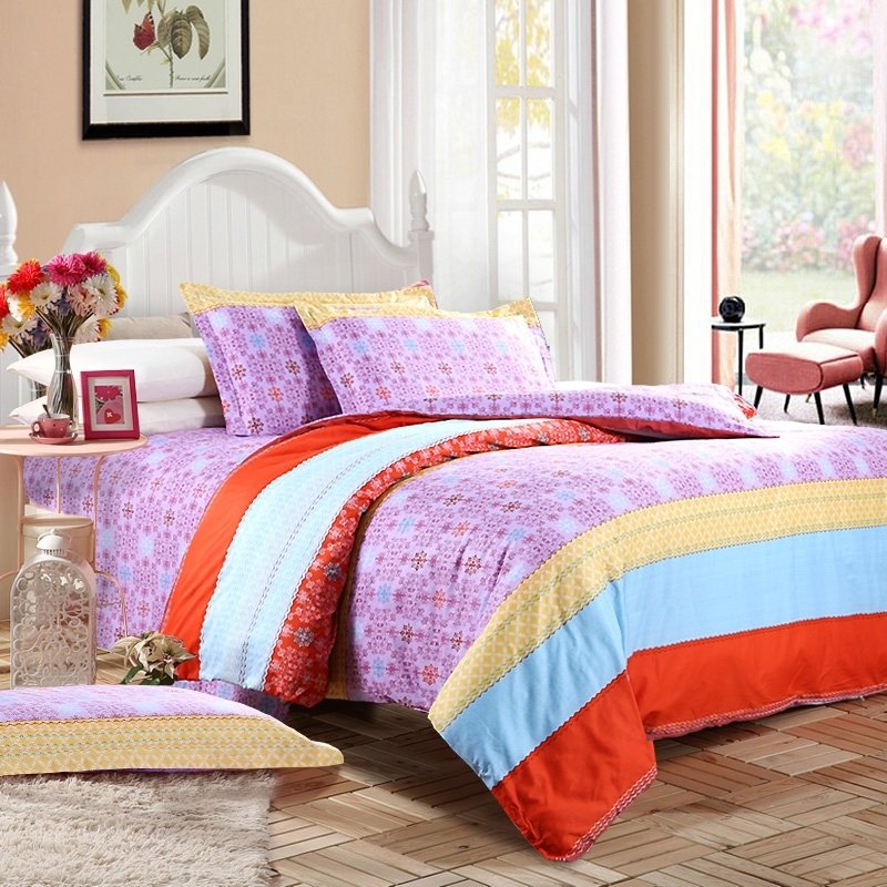 Aqua Purple Red and Yellow Bright Colored Colorful Striped Print