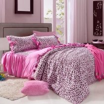 Chocolate Brown White and Hot Pink Sexy Leopard Print Romantic Elegant Bow Ruffle Girls Princess Twin, Full, Queen Size Bedding Sets