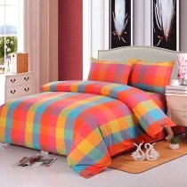 Red Orange Yellow and Aqua Madras Plaid Print Simply Chic Full, Queen Size Bedding Sets