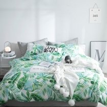 Modern Chic Green and White Tropical Leaf Print Country Chic Unique Hipster Twin, Full, Queen Size Bedding Sets