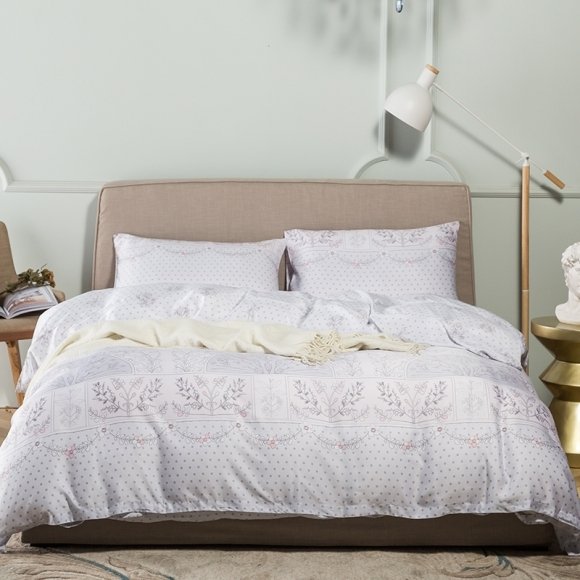 Trendy Gray and White Polka Dot and Tree Print Boutique Girls Full, Queen Size Cotton Bedding Sets