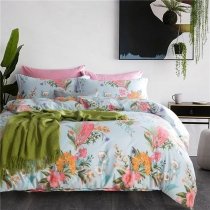 Coral Pink Orange Beige Aqua and Olive Green Calla Lily Flower Print Vintage Elegant Tropical Hawaiian Full, Queen Size Bedding Sets