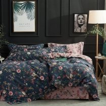 Black Pink Yellow and Green Garden Floral Print Retro Shabby Chic French Country Full, Queen Size Bedding Sets