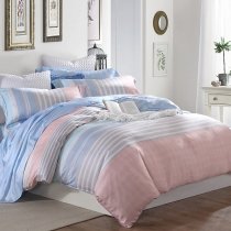Light Blue Coral and Gray Ticking Stripe Contemporary Bedding Sets