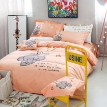 Personalized Black Gray and Coral Orange Monogrammed Elephant Print Animal Themed Kids 100% Cotton Twin, Full, Queen Size Bedding Sets