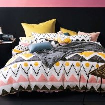 Stylish Coral Yellow Black and White Chevron Stripe Print Southwestern Style Twin, Full Size Bedding Sets