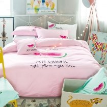 Personalized Pastel Black Green Red and Pale Pink Monogrammed Watermelon Print Girly Girls 100% Cotton Twin, Full, Queen Size Bedding Sets