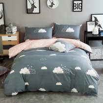 Hipster Charcoal Gray White and Blush Pink Sky Scene Cloud Print Personalized Girls 100% Cotton Twin, Full, Queen Size Bedding Sets