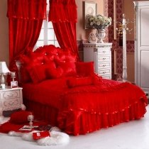 Sophisticated Elegant Crimson Red Vintage Romantic Victorian Lace Frilly Girly Girls Princess Twin, Full, Queen Size Bedding Sets